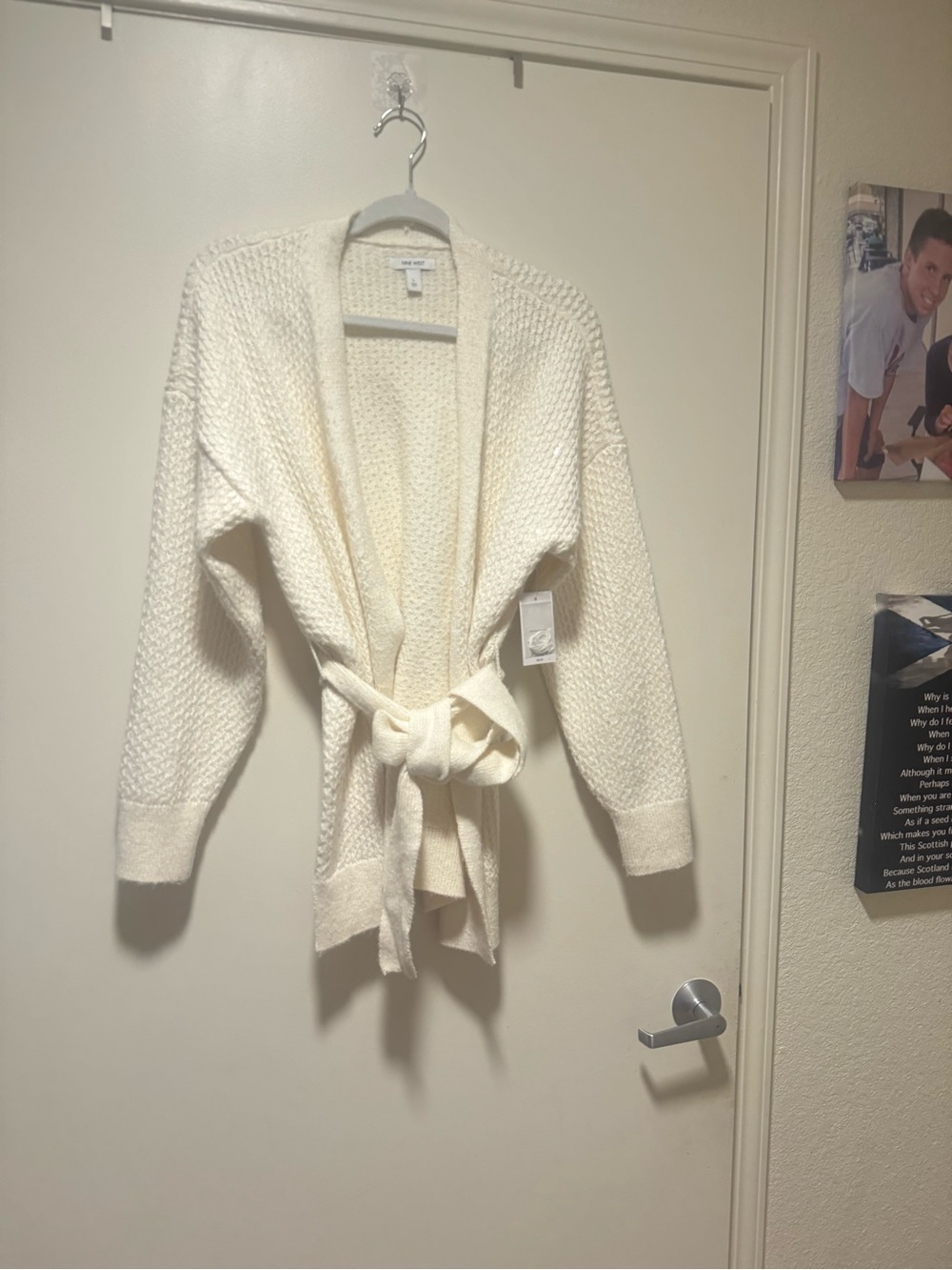 Calvin Klein Ivory Belted Knit Cardigan